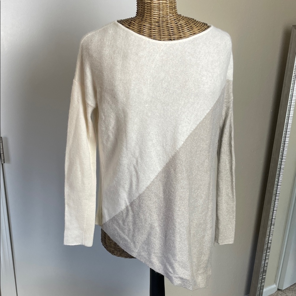 ALICE + OLIVIA BASE Sweater Asymmetric Color Block Cream & Tan Wool Blend